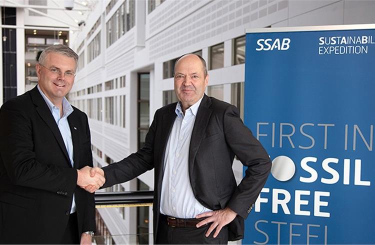 Mikael Bratt, CEO of Autoliv (left) and Martin Lindqvist, CEO of SSAB (right).