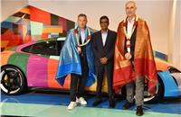 L-R: Manolito Vujicic, Brand Director, Porsche India: U Venkatesh, Dealer Principal, Porsche Centre Chennai; Dr. Manfred Bräunl, CEO, PME at the opening of the new Porsche showroom in Chennai.