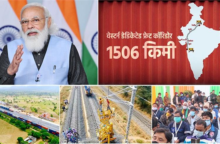 Prime Minister Narendra Modi speaking at the inauguration of the Rewari-Madar section of Western Dedicated Freight Corridor, through video conferencing, in New Delhi today.