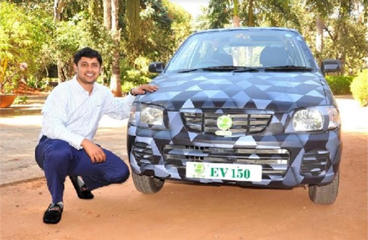 Sathya Yalamanchili, founder, E-trio Automobiles with a retrofitted Alto. 
