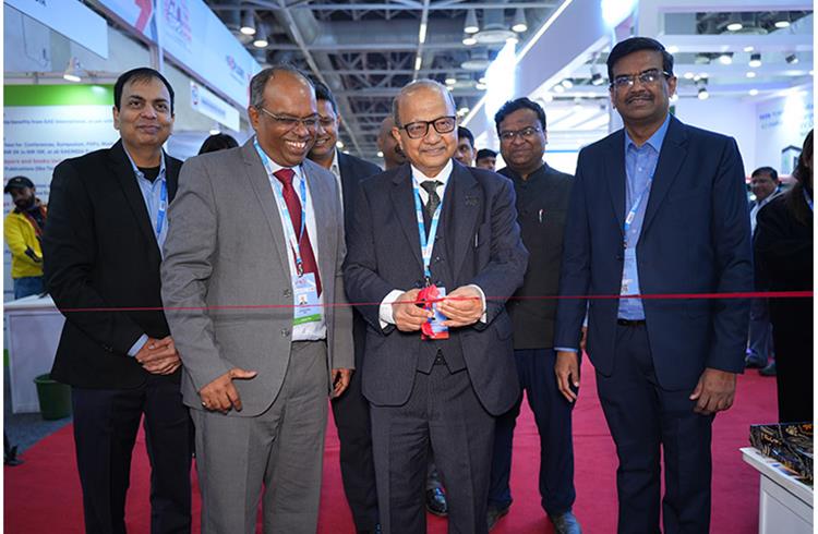 The ASDC exhibit booth at Auto Expo 2023 was inaugurated by SIAM president Vinod Aggarwal who is seen accompanied by ASDC CEO Arindam Lahiri (in maroon tie), and SIAM DG Rajesh Menon (far right).