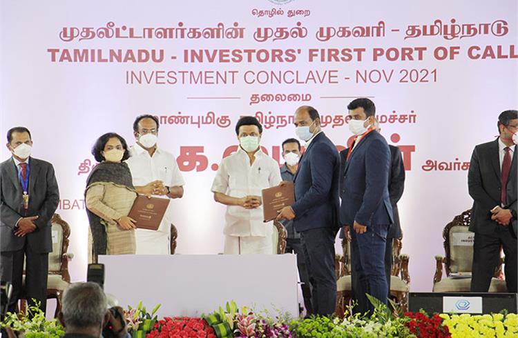 The MoU signing at the Tamil Nadu Investment Conclave 2021 held in Coimbatore.