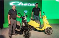 Rakesh Sharma, executive director, Bajaj Auto, and managing director Rajiv Bajaj at the Chetak launch in Mumbai.
