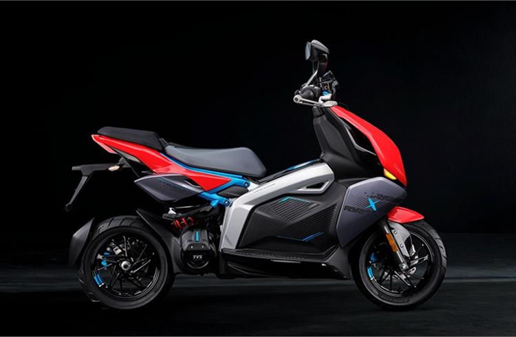 TVS X is first electric scooter to get ABS. Braking duties handled by a 220mm disc in front and a 195mm disc at the rear.