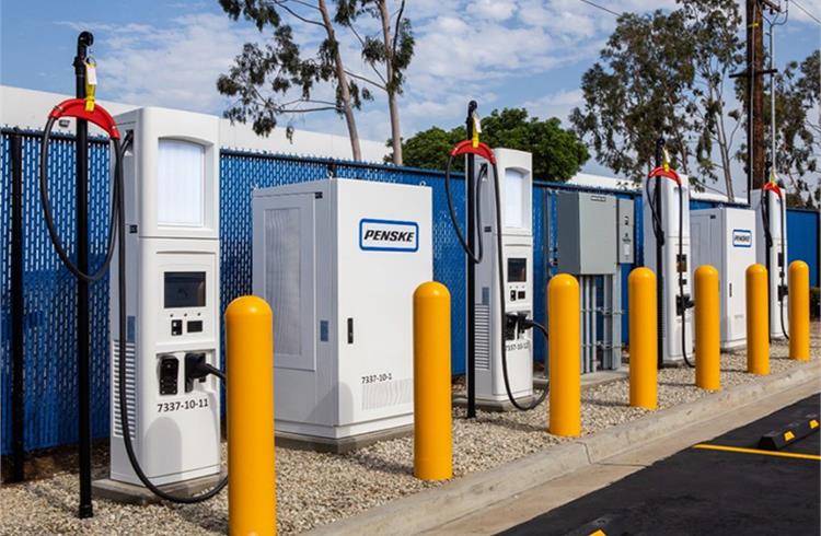 Penske Truck Leasing commercial heavy-duty electric vehicle charging station in La Mirada, California