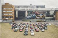 To celebrate 60 years, Mini brought together one car from each year of production, led by 621 AOK – the very first Mini built – with the 10 millionth Mini bringing up the rear.