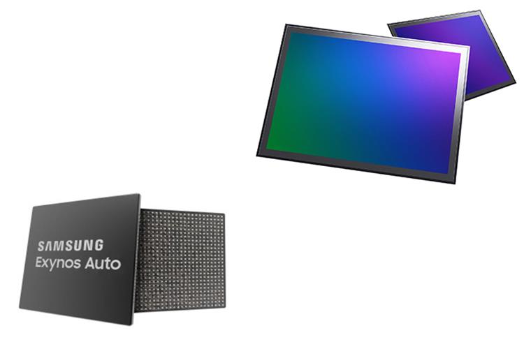 L-R: Mockup images of Exynos Auto processor and ISOCELL image sensor