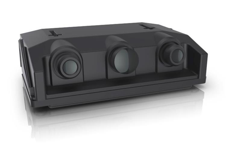 Tri-Cam is part of ZF’s S-Cam4 family of cameras. It adds a telephoto lens with a 28deg field-of-view for improved long-distance sensing, and a fish-eye lens with a 150deg field of view for improved short-range sensing.