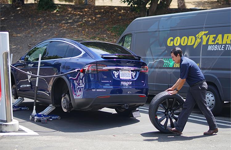 The Goodyear Tire & Rubber Company is equipping Tesloop, a city-to-city mobility service that exclusively uses Tesla electric vehicles