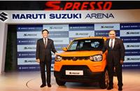 Kenichi Ayukawa, MD AND CEO, Maruti Suzuki India and Shashank Srivastava, Executive Director (Marketing & Sales), Maruti Suzuki India unveil the S-Presso in New Delhi.