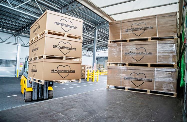 Skoda says its purchasing and logistics departments worked under high pressure to procure the relief supplies and send them as quickly as possible. 