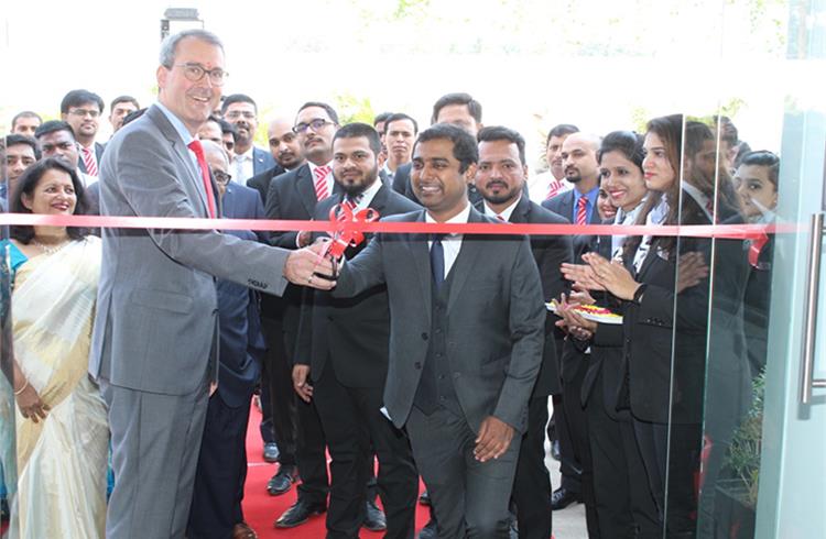 Michael Jopp, vice president - sales and marketing, Mercedes-Benz India and Om Moharir, director, Indisch Motoren at the inauguration of Mercedes-Benz 3S luxury dealership in Aurangabad