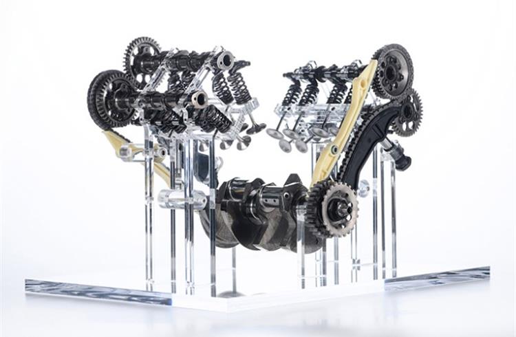 Compared to the previous generation engine, the V4 Granturismo is 85mm shorter, 95mm lower and only 20mm wider.