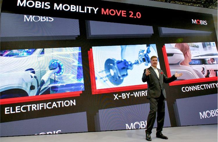 Axel Maschka, EVP, and Head of Hyundai Mobis' Business Division announcing the ‘Mobis Mobility Move 2.0’ strategy at IAA Mobility 2023.
