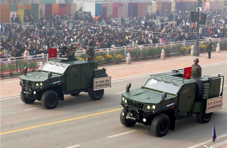 A Mahindra Armado Light Specialist Vehicles (left) and a Vehicle Mounted Infantry Mortar System (VMIMS) were part of the Republic Day 2024 parade (Photo: PIB)