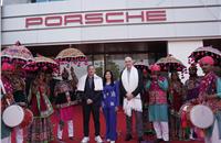 L-R: Manolito Vujicic, Brand Director, Porsche India; Palak Shah, Dealer Principal, Porsche Centre Ahmedabad, Dr. Manfred Bräunl, CEO, PME at the opening of the new showroom in Ahmedabad, 