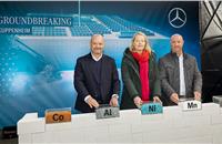 L-R: Mercedes-Benz Group’s Jorg Burzer; Thekla Walker, Minister for the Environment, Climate Protection & Energy Sector Baden-Württemberg); Michael Brecht, Chairman of the Works Council of the joint operation Gaggenau, to which the Kuppenheim plant belongs.