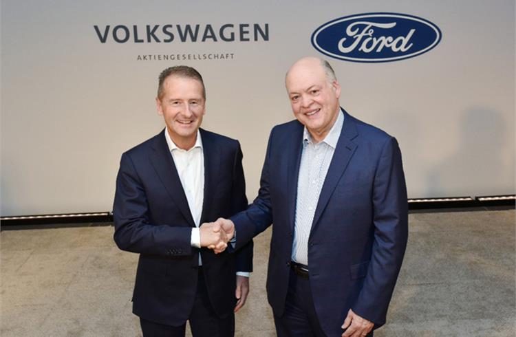 Volkswagen CEO Dr. Herbert Diess and Ford president and CEO Jim Hackett today announced a strategic expansion of the global alliance between their organizations to include electric vehicles. 