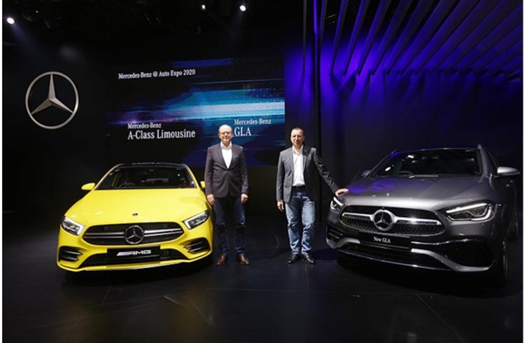 Matthias Luehers, Head Region Overseas, Mercedes-Benz Cars and Martin Schwenk, MD and CEO, Mercedes-Benz India with the New AMG A35 4M Limousine and the New GLA.