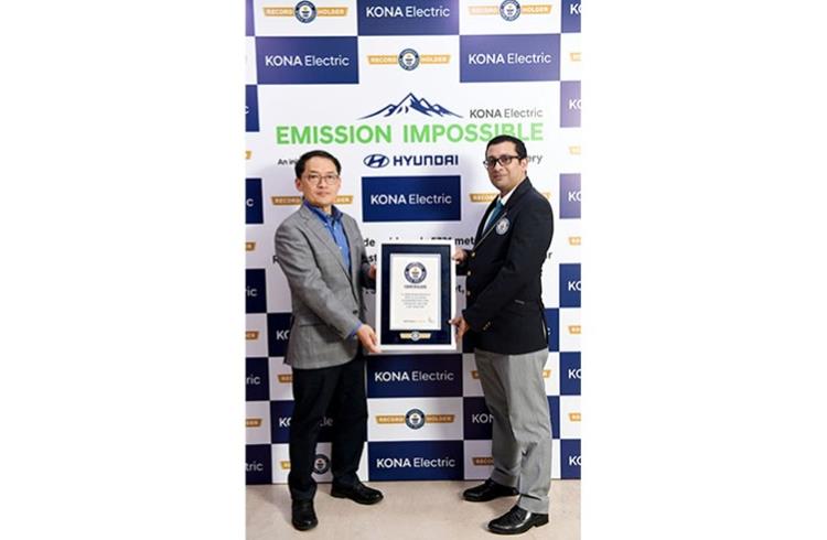 Hyundai Motor's Kona Electric becomes first fully made-in-India electric SUV to be driven up to an altitude of 5,731 metres, creates Guinness World Record under ‘Highest Altitude Achieved in an Electric Car’ category.