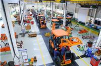 The Shinrai backhoe loader assembly line.