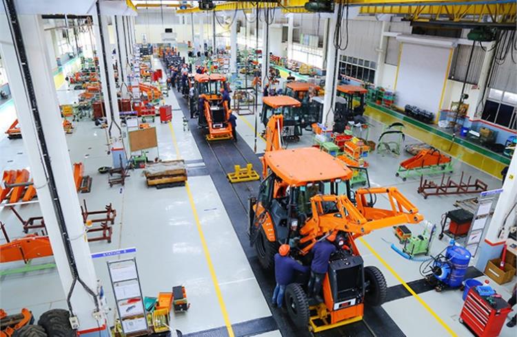 The Shinrai backhoe loader assembly line.