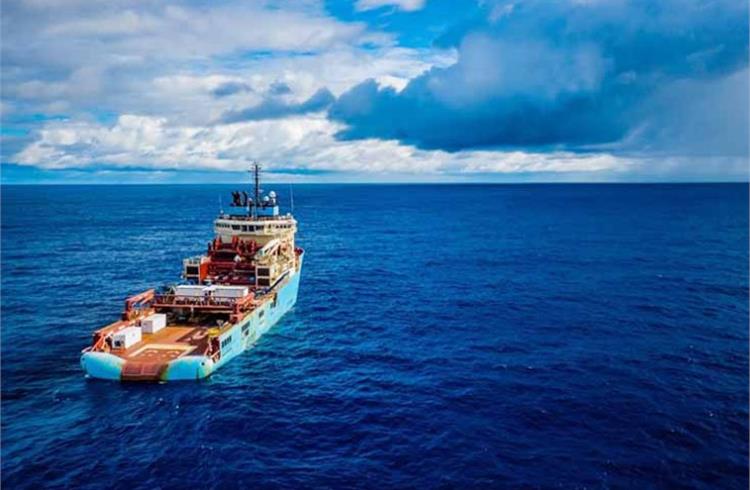 DeepGreen’s exploration vessel, the Maersk Launcher, explores for polymetallic nodules in the Clarion Clipperton Zone of the Pacific Ocean.