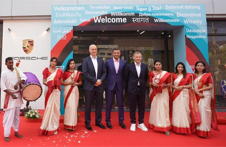 L-R: Dr. Manfred Bräunl, CEO, PME; Gaurav Bhatia, Dealer Principal, Porsche Centre Kolkata; Manolito Vujicic, Brand Director, Porsche India at the opening of the new Porsche showroom in Kolkata.