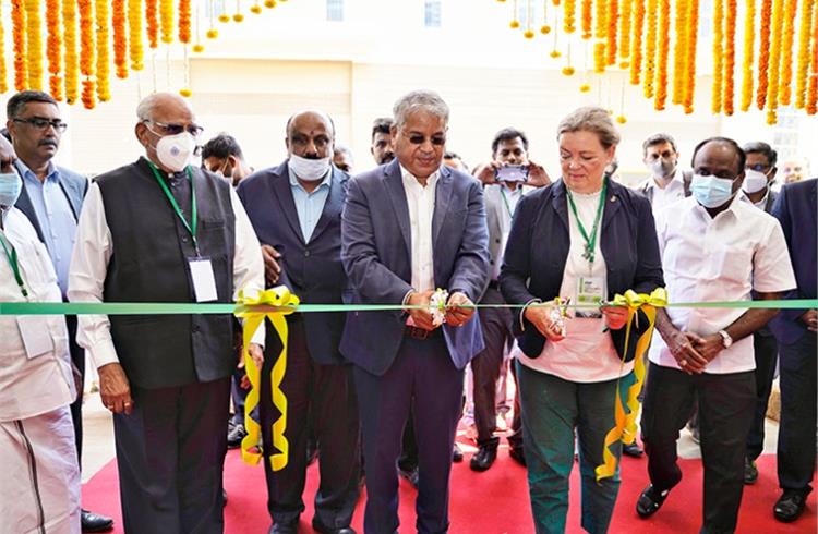 VG Sakthikumar, MD, Schwing Stetter India; A.R Subramanian, Executive Director - Finance, Schwing Stetter India, and Karin Stoll, Consulate General of Germany at the plant inauguration today.