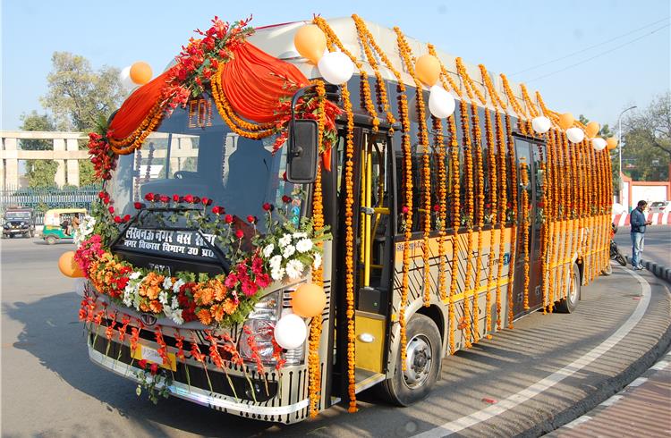 Tata Motors electric bus flagged off from Lucknow.
