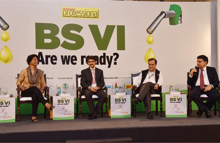 Session VII: BS VI Impact on Clean Air. L-R: Centre for Science & Environment's Anumita R Chowdhury ; Nomura Research Institute's Ashim Sharma; Jagdish Khattar and Hormazd Sorabjee.