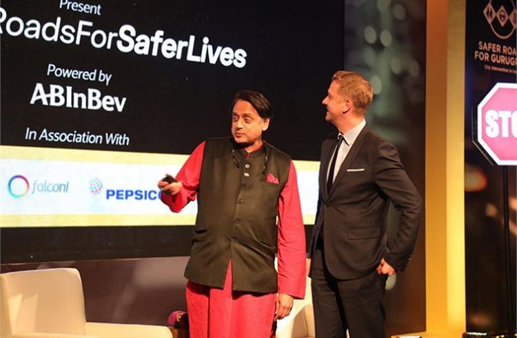 Ben Verhaert, President – South Asia, AB InBev and Dr. Shashi Tharoor, Member of Parliament inaugurating e-learning module for ‘Youth and Road Safety’ developed by Safer Roads For Gurugram in partnership with UNITAR.