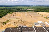 Aerial view of the construction site of the future giga-factory for battery cells at the Salzgitter site.