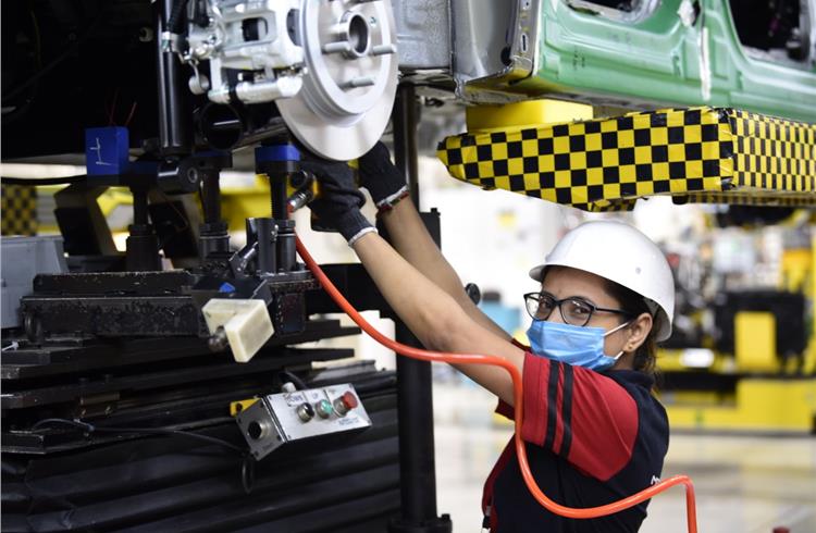 An employee at the Halol plant from where the new ZS will roll out