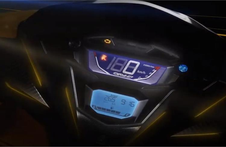 New twin-pod digital instrument cluster. The larger unit on top consists of a speedometer and tachometer, while the secondary unit seen consists of a clock, fuel gauge and tripmeter.