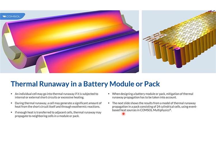 The COMSOL Multiphysics Simulation tool also aids thermal management of Li-ion battery packs implemented in EVs to ensure optimal performance as well as thermal-runaway prevention.