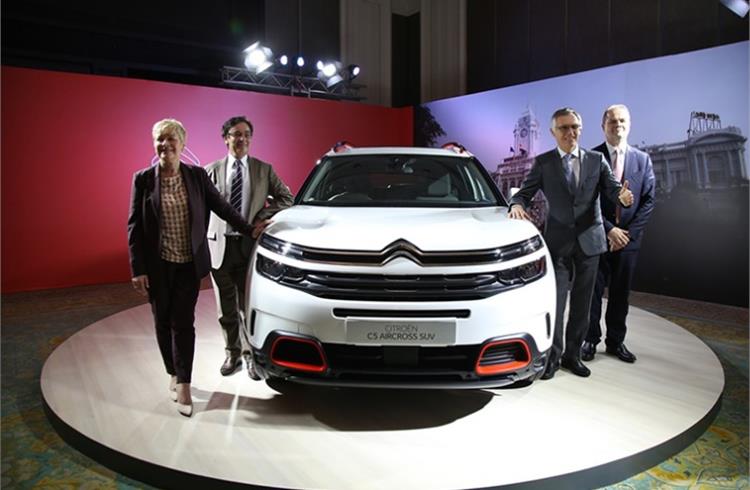 April 3, 2019: Jackson, former global CEO of Citroen, was in India along with Carlos Tavares to reveal Citroen’s first model for India — the Aircross C5. Also seen are Citroen India’s Roland Bouchara and Emmanuel Delay.