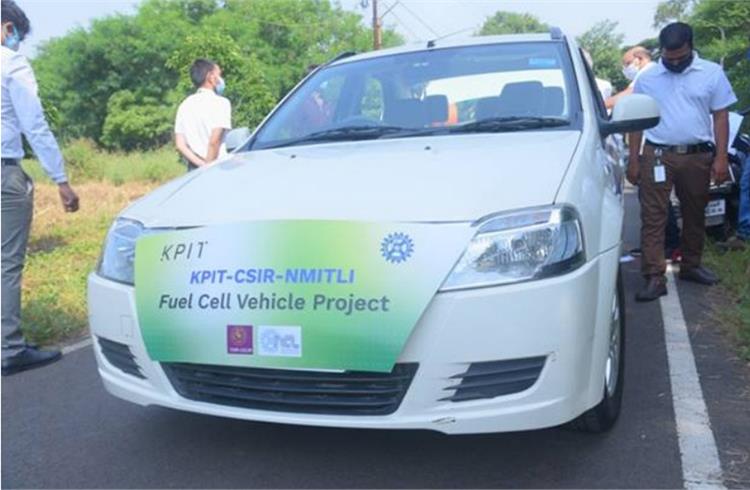CSIR and KPIT have successfully run trialson a battery-electric passenger car platform retrofitted with the indigenously developed fuel cell stack.