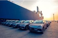 BYD electric cars ready for shipment to overseas markets. 