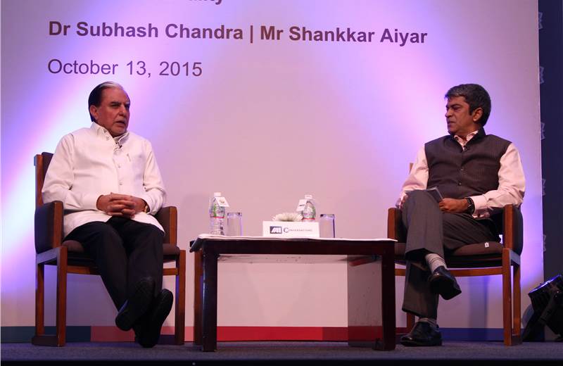 Images from IAA Conversations featuring Dr Subhash Chandra and Shankkar Aiyar
