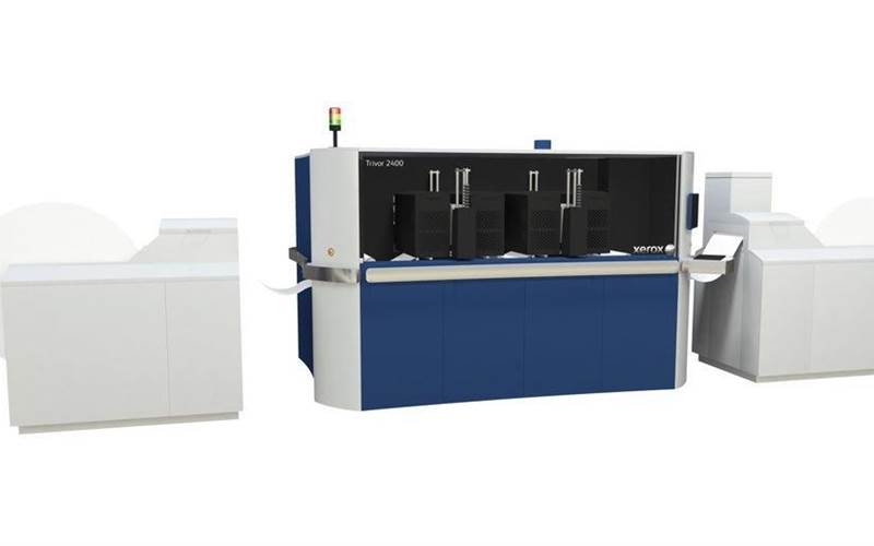 Xerox announced the Trivor 2400, a 20inch (50.8cm) production inkjet web with a small footprint. It runs at 100m/min at 600x600dpi in four-colour mode, or 200m/min in mono mode. In highest quality colour mode of 1,200x600dpi it will run at between 50-60m/min. There’s a new digital frontend inkjet print server for the Trivor 2400 and Impika devices of the same format, powered by EFI’s Fiery technology