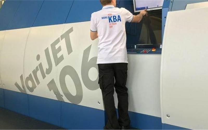 KBA and Xerox launched the concept of the KBA Varijet 106. It is a hybrid machine which can include any units from a standard Rapida 106 machine such as offset units, cold foil and coating, including double coating units, as well as die-cutting. The current speed of 4,500 sheets per hour will increase over the next few months, says KBA. It integrates Xerox Impika inkjet technology into the KBA Rapida 106 press platform