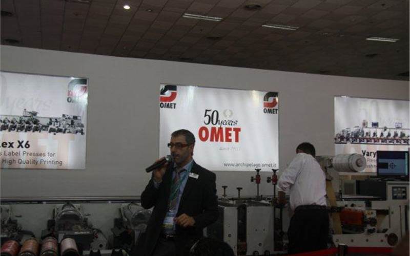 Paolo Grasso, area manager of Omet providing a live demonstration of the XFlex X4 narrow web lebel printing press
