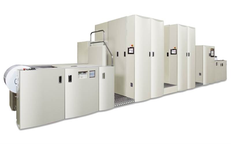 Miyakoshi showed a new liquid toner web press, 20NX-5000, running at 100m/min. It uses the same Miyakoshi-developed liquid toner and high viscosity ink technology as in the RMGT DP7 sheetfed press and requires a heated drying unit