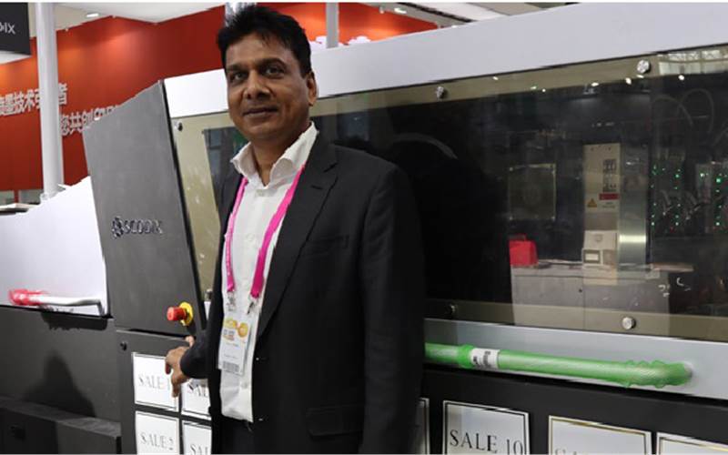 TP Jain of Monotech at the Scodix stand, one of the few companies which it represents in India. The other companies Monotech represents and present at China Print were Hans Gronhi, Labelman and Cron. Jain said most of the companies have displayed kit they had shown at Drupa. However, Hans Gronhi has introduced a new laser cutting machine at China Print