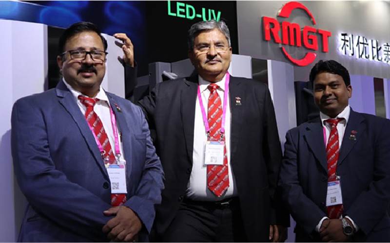 (l-r) Abhijit Kolhatkar, Vinay Kaushal and Arun Kumar Mondal of Provin Technos. RMGT’s representative Provin Technos announced the sale of RMGT 920, a four-colour plus coater to a printer in Western India