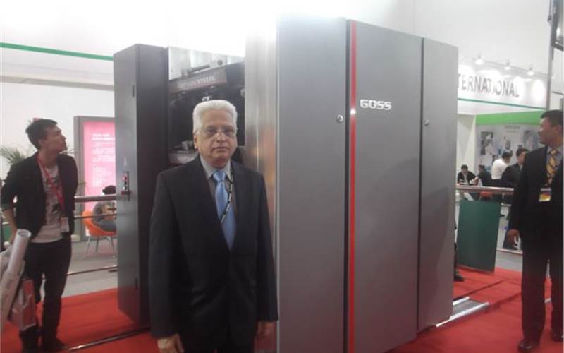 S L Kulkarni of SLKCG with the newly launched Magnum Compact, a 2x1 press for the production of newspapers, books and semi-commercial publications. The four-high tower of this press is only 2.1m in height, making it suitable for players with limited space