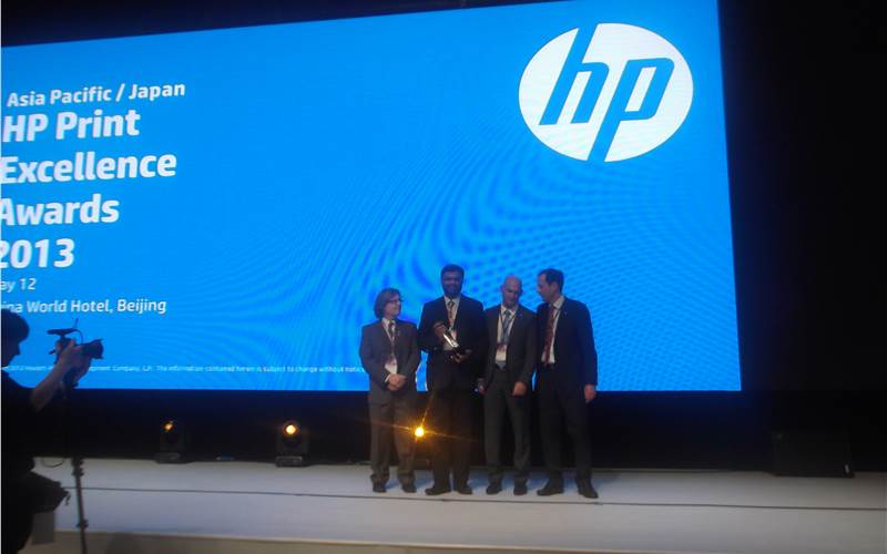 Saifee Makkasarwala of Silverpoint Press receiving the HP Print Excellence award for commercial printing. Among 300 entries from printing companies across 14 countries from Asia Pacific and Japan, 13 Indian entries bagged awards
