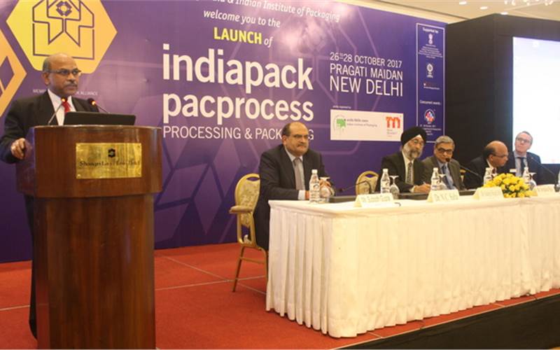 NC Saha of Indian Institute of Packaging and others during the formal launch of the show in Delhi on 21 March 2017
