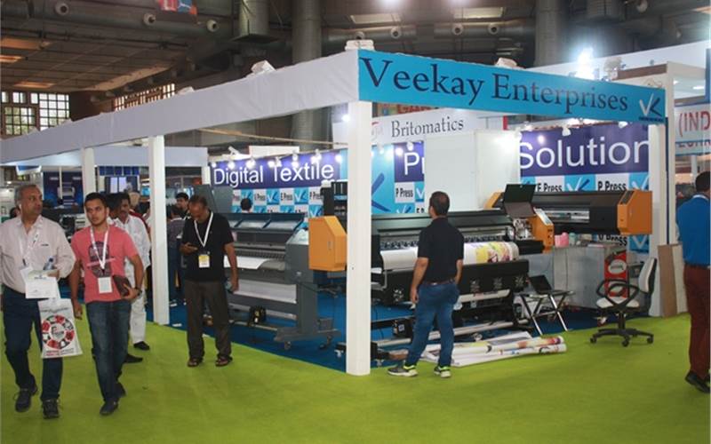 Established in 1990, Vee Kay Enterprises has seven products for textile printing. At the show, the manufacturer of wide format machinery displayed solvent and solvent-less textile printers
